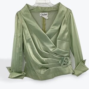 Cachet Sage Green Shimmering Party Top Flower Detail Evening Event‎ Size 14